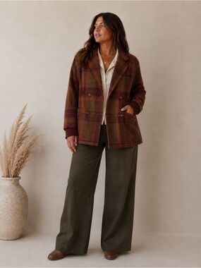 #169 🌷Sadie & Sage Plaid Wool Coat in Rust, Orange & Maroon Size Large